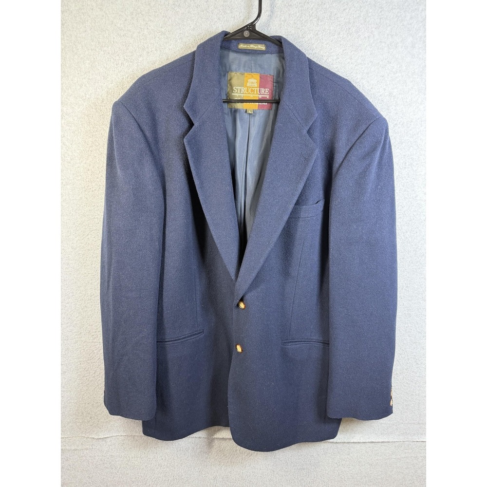 Vintage Structure Blazer Mens Large Blue Wool Cashmere‎ Sport Coat Hong Kong